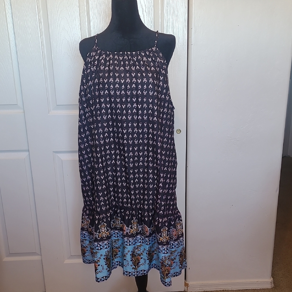 Blue and White Ruffled Tiered Halter Sundress